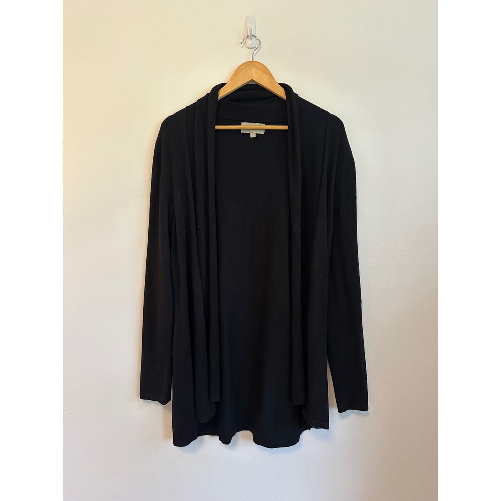 Joan Vass New York Black Shawl Collar Open Front Cardigan Sweater | Size Large